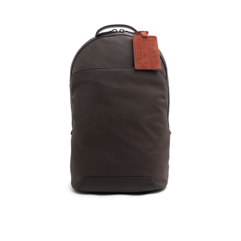 Ted Baker Xaden - Nylon Leather Trim Double Zip Backpack Rucksäcke Herren Braun | 571649-QWN