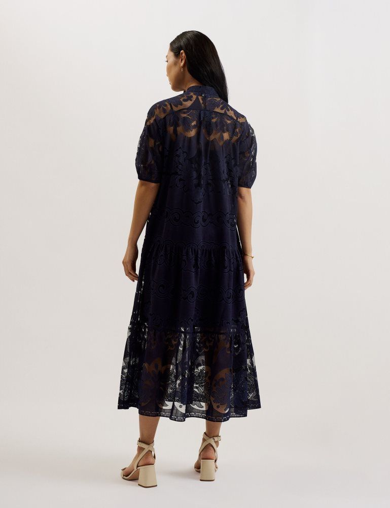 Ted Baker Xativa - Lace Puff Sleeve Midi Shift Dress Kleid Damen Blau | 053267-KJW