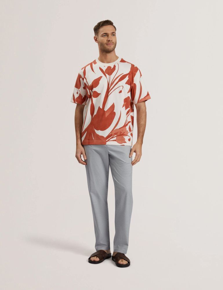 Ted Baker Yiannos - Floral Print Heavyweight Cotton T-shirt Oberteile Herren Rot | 819052-EHL