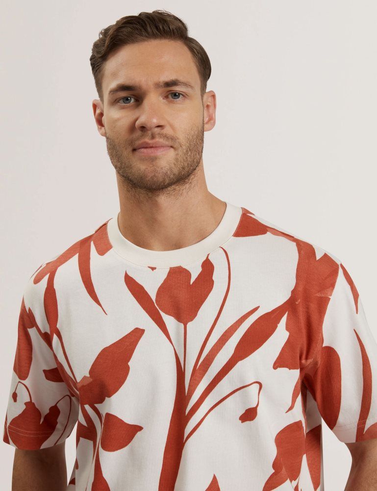 Ted Baker Yiannos - Floral Print Heavyweight Cotton T-shirt Oberteile Herren Rot | 819052-EHL