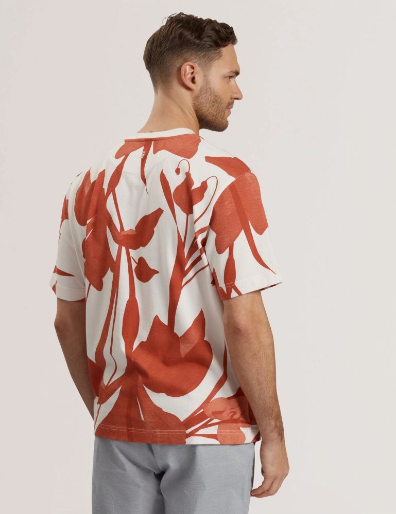 Ted Baker Yiannos - Floral Print Heavyweight Cotton T-shirt Oberteile Herren Rot | 819052-EHL