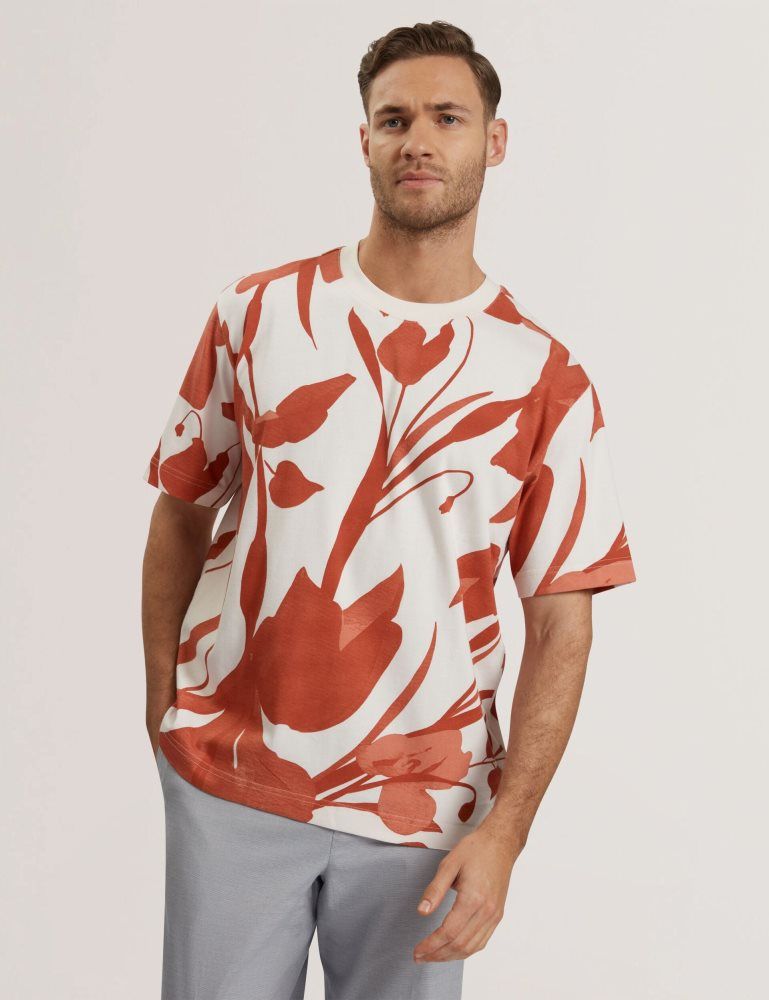 Ted Baker Yiannos - Floral Print Heavyweight Cotton T-shirt Oberteile Herren Rot | 819052-EHL
