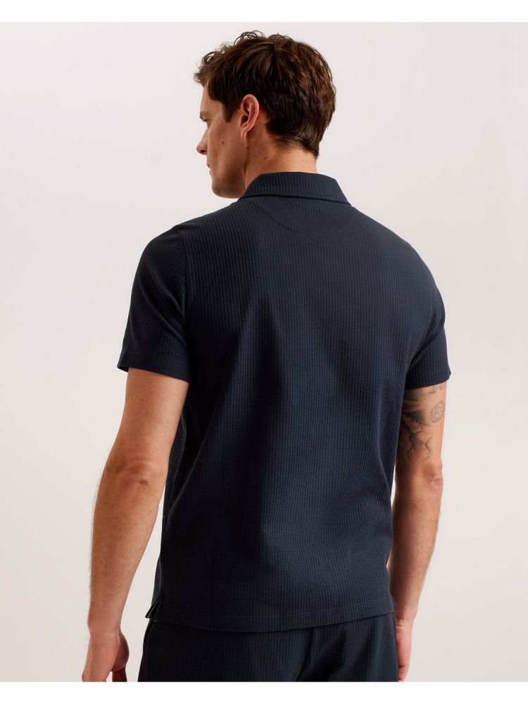 Ted Baker Zarkes - Ribbed Texture Zip Neck Cotton Polo Shirt Oberteile Herren Navy | 521860-YDE
