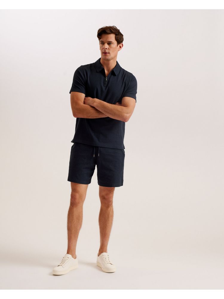 Ted Baker Zarkes - Ribbed Texture Zip Neck Cotton Polo Shirt Oberteile Herren Navy | 521860-YDE