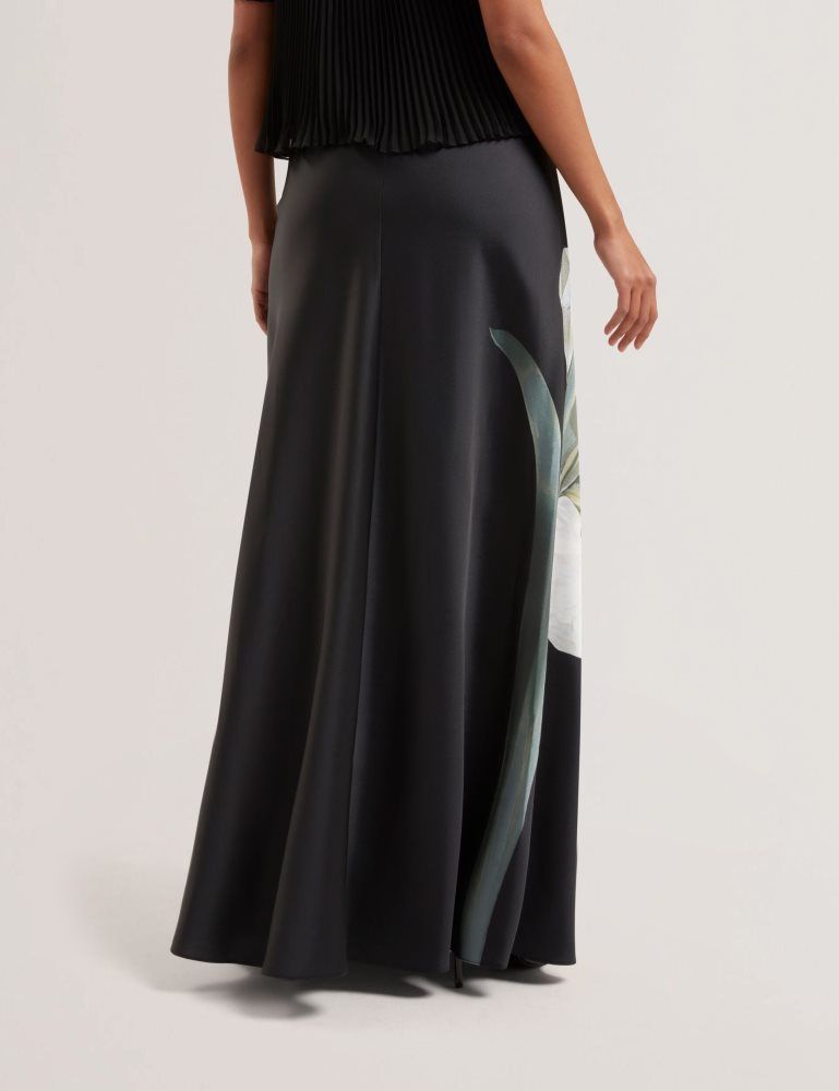 Ted Baker Zionna - Floral Print Detail Satin Maxi Skirt Röcke Damen Schwarz | 157342-KIP