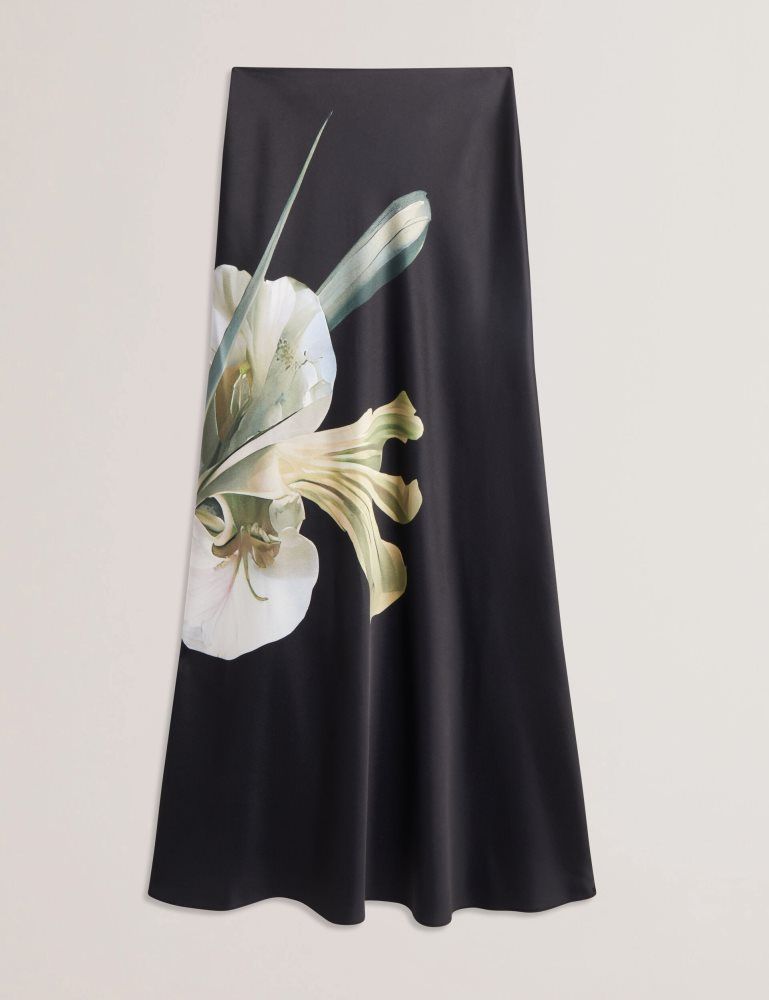 Ted Baker Zionna - Floral Print Detail Satin Maxi Skirt Röcke Damen Schwarz | 157342-KIP