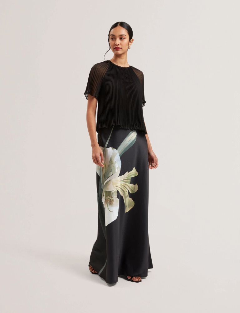 Ted Baker Zionna - Floral Print Detail Satin Maxi Skirt Röcke Damen Schwarz | 157342-KIP