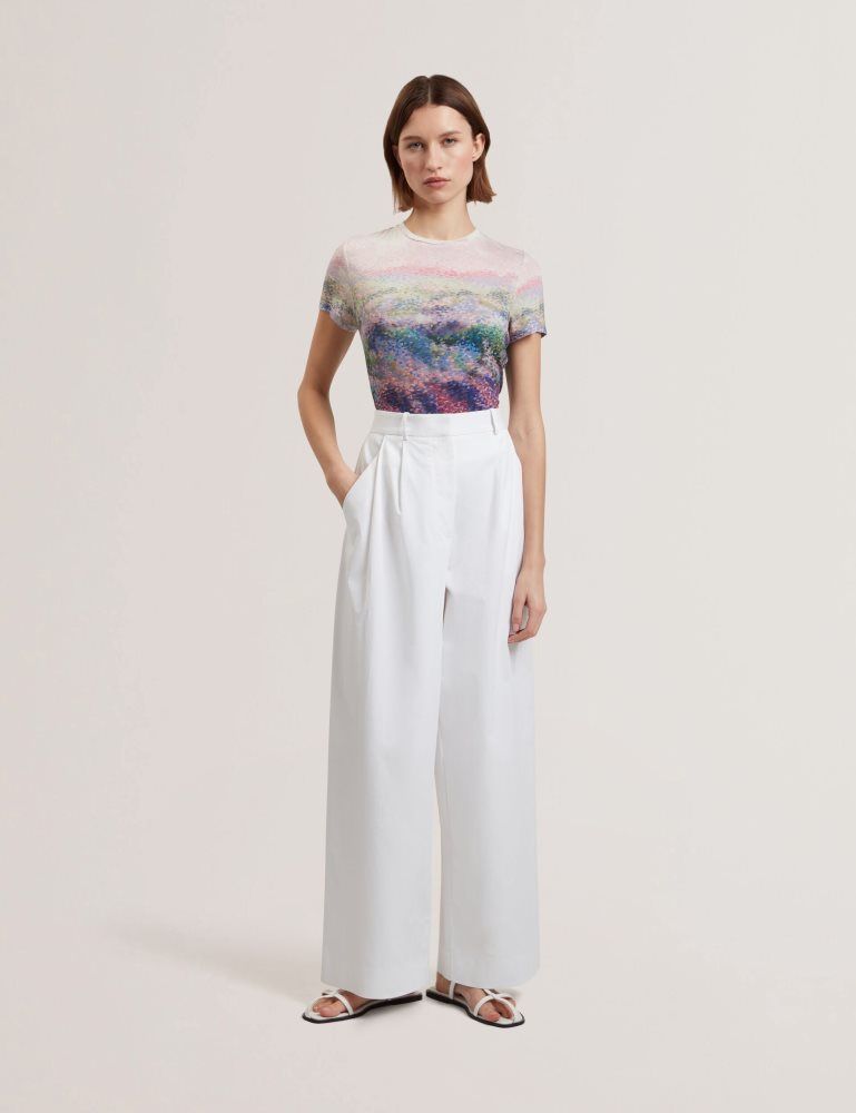 Ted Baker Zozia - Pleated High Waist Wide Leg Trousers Kurze Hose Damen Weiß | 795418-OXN